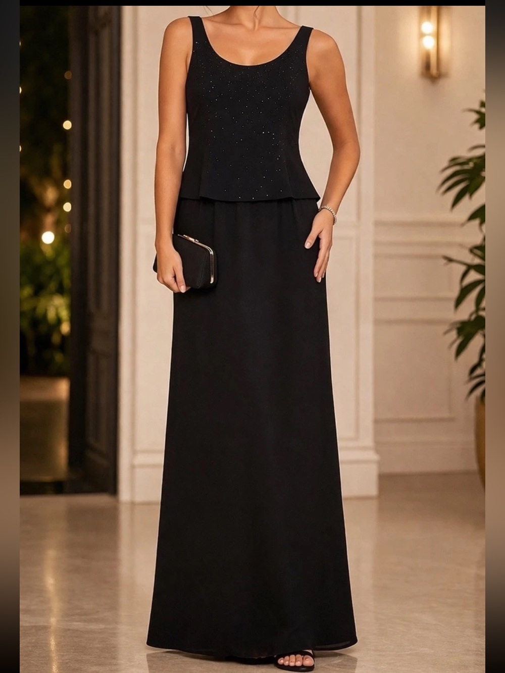 Jones New York Evening Gown 8 Black Formal Beaded Simple Elegant Party Dress